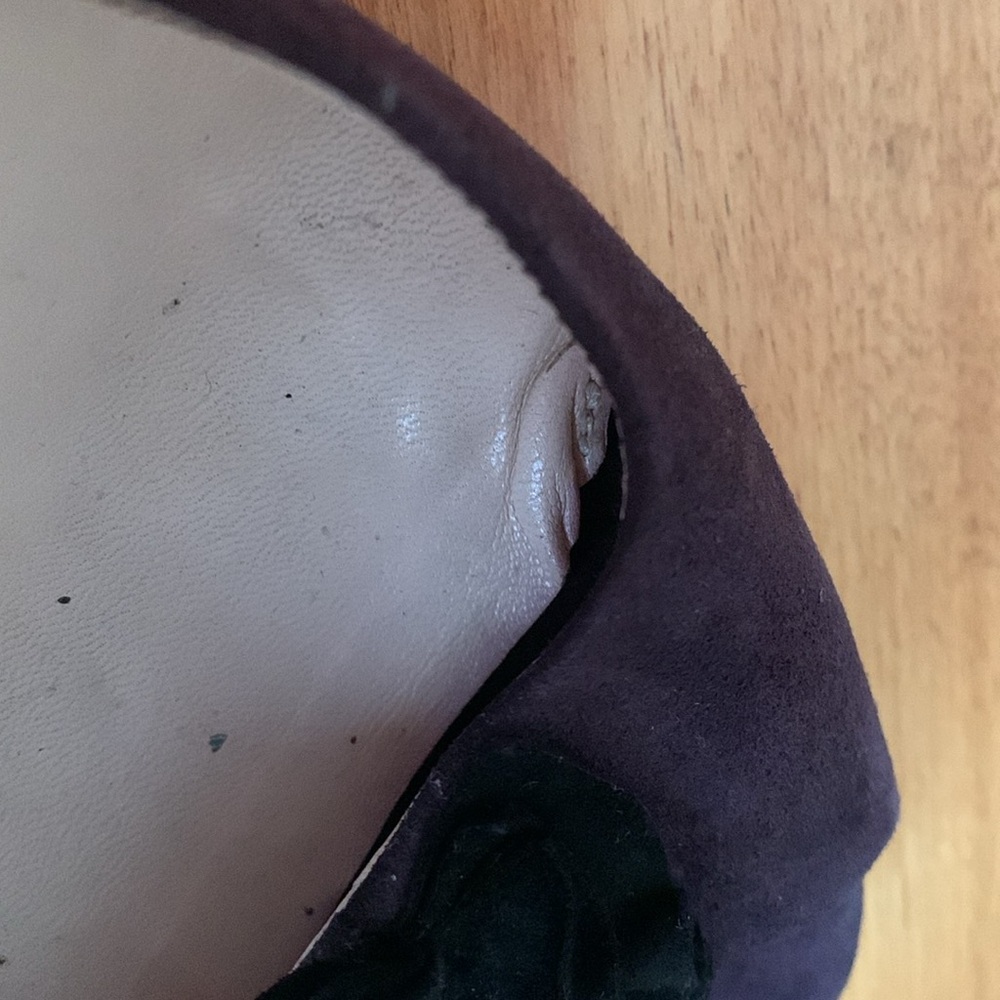 Prada purple suede heels US size 6.5 EUR 36.5 GUC peep toe black ruffles - Picture 14 of 15